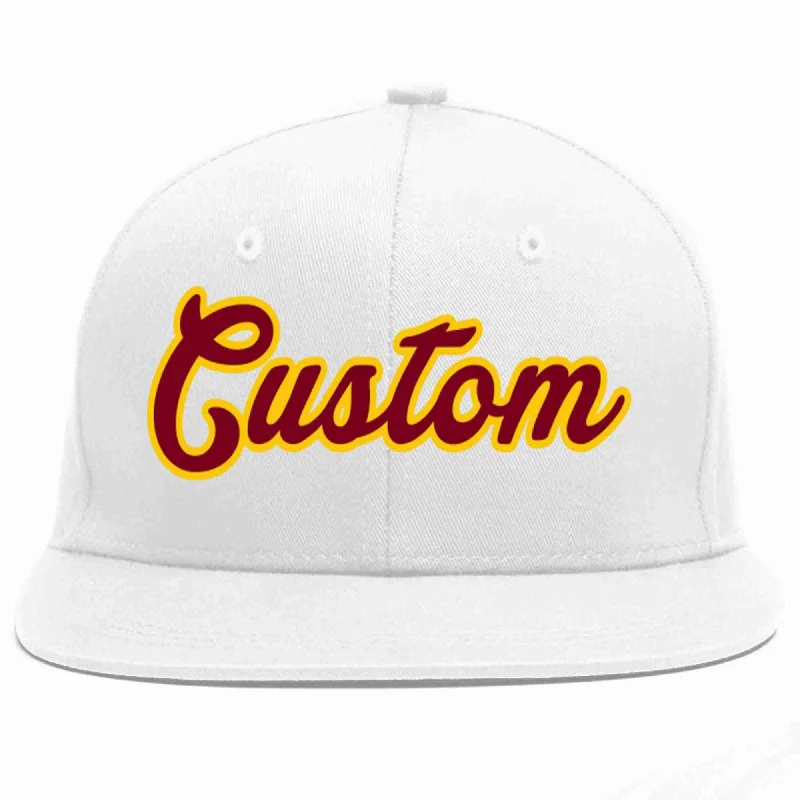 Windproof Baseball Cap-Custom White Crimson-Gold Casual Sport Baseball Cap