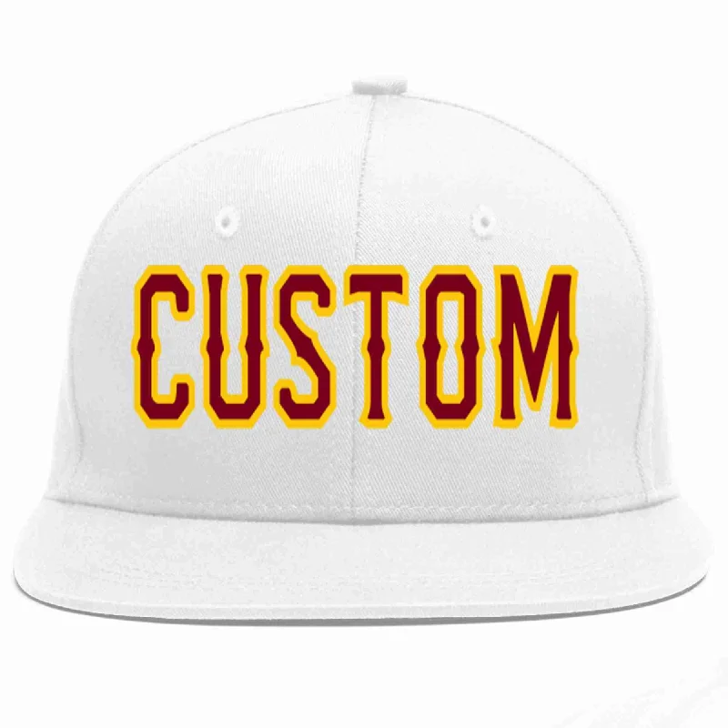 Luxury Baseball Cap-Custom White Crimson-Gold Casual Sport Baseball Cap