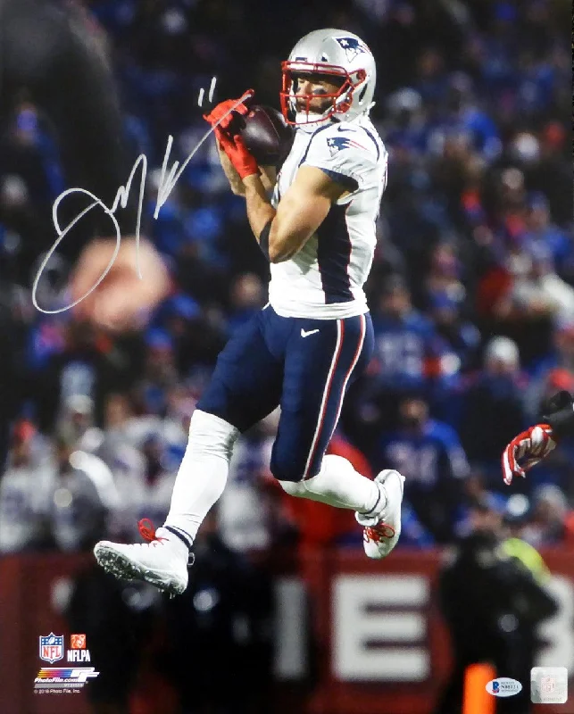 Camo Football Helmet-Julian Edelman Autographed 16x20 Photo New England Patriots Beckett BAS Stock #147919