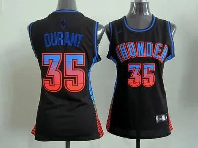 Striped Basketball Jersey-Thunders 35 Durant Black rainbow Women Basketball Jersey