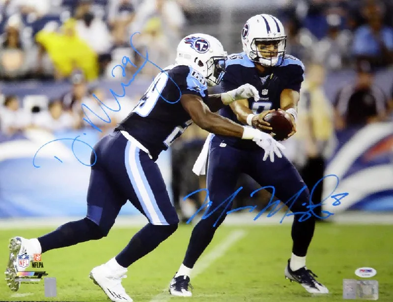 Vintage Football Helmet-Marcus Mariota & DeMarco Murray Autographed 16x20 Photo Tennessee Titans PSA/DNA Stock #113554