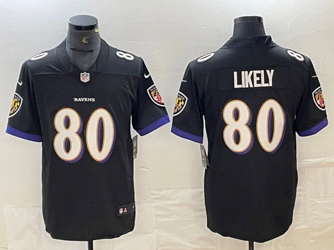 Stitched Soccer Jersey-Men's Baltimore Ravens #80 Isaiah Likely Black Vapor Football Limited Jersey