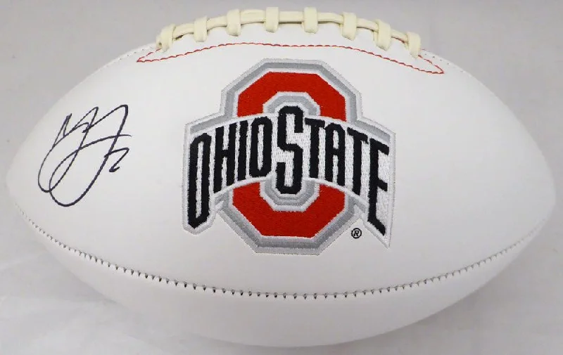 Padded Football Helmet-Marshon Lattimore Autographed Ohio State Buckeyes White Logo Football Beckett BAS Stock #131953