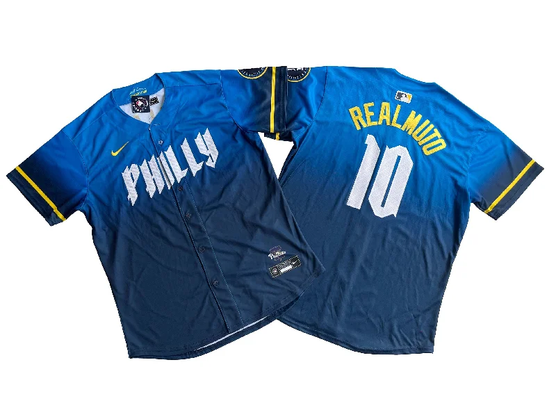 Two-Tone Baseball Jersey-Men's Philadelphia Phillies 10# J.T. Realmuto  Blue 2024 City Connect Limited