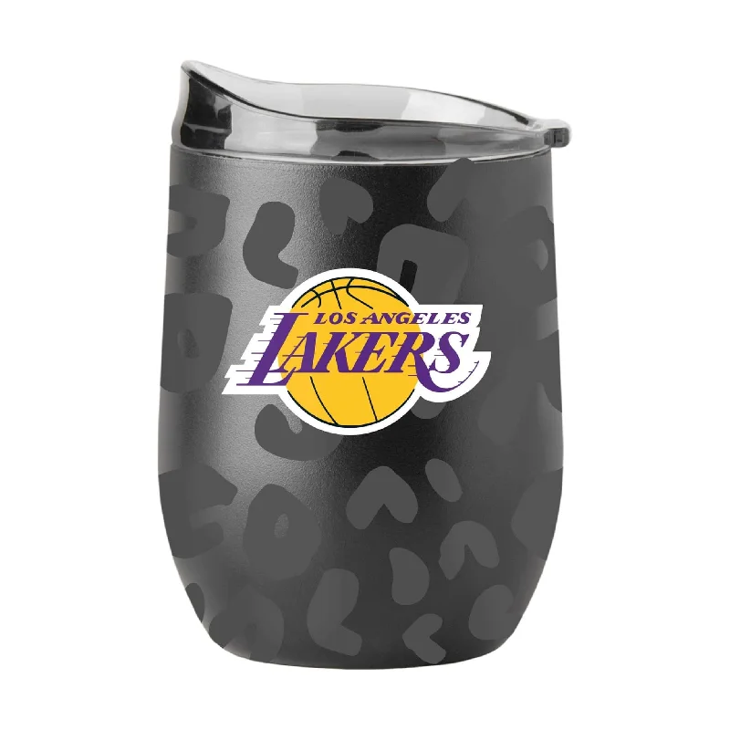 Double-Wall Team Mug-Los Angeles Lakers Leopard 16oz Black Powder Coat Curved Beverage