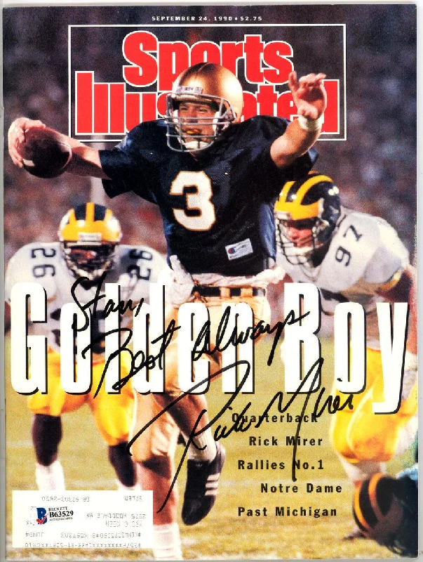 Protective Football Helmet-Rick Mirer Autographed Sports Illustrated Magazine Notre Dame Fighting Irish "To Stan" Beckett BAS #B63529