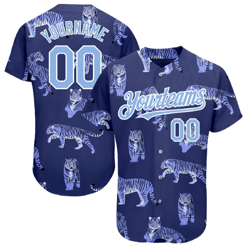 Name and Number Baseball Jersey-Custom Dark Purple Light Blue-White 3D Pattern Design Tiger Authentic Baseball Jersey