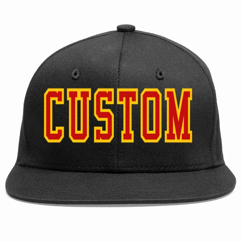 High Crown Baseball Cap-Custom Black Red-Yellow Casual Sport Baseball Cap