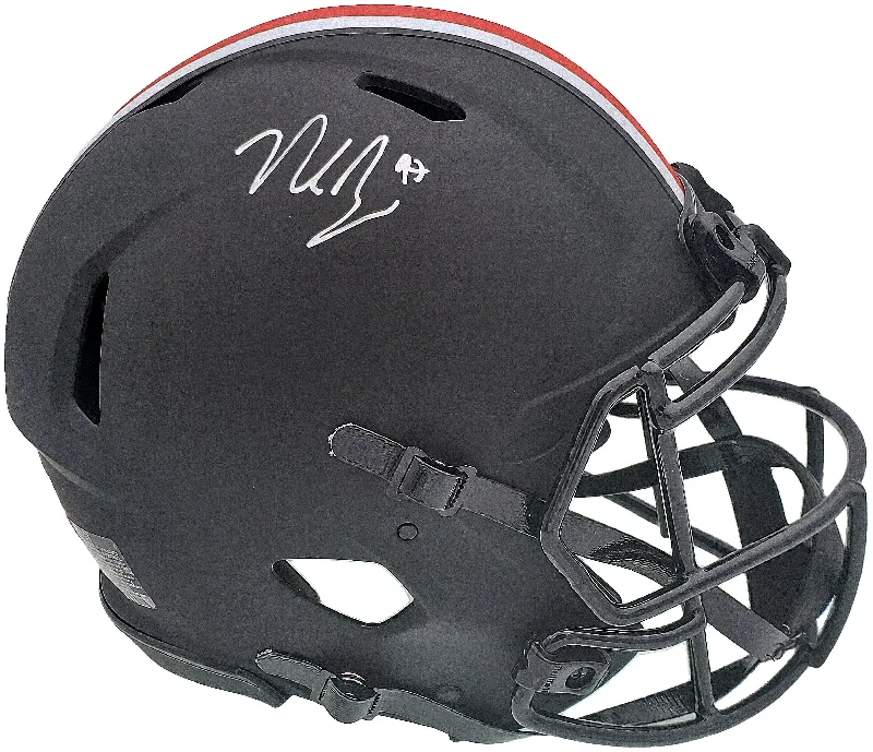 Orange Football Helmet-Nick Bosa Autographed Ohio State Buckeyes Eclipse Black Full Size Authentic Speed Helmet Beckett BAS QR Stock #196989