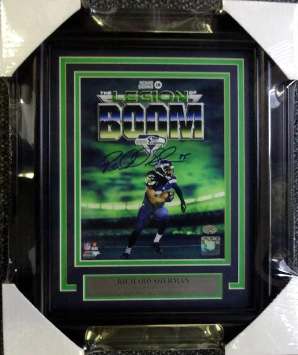 High Visibility Football Helmet-Richard Sherman Autographed Framed 8x10 Photo Seattle Seahawks RS Holo Stock #90585