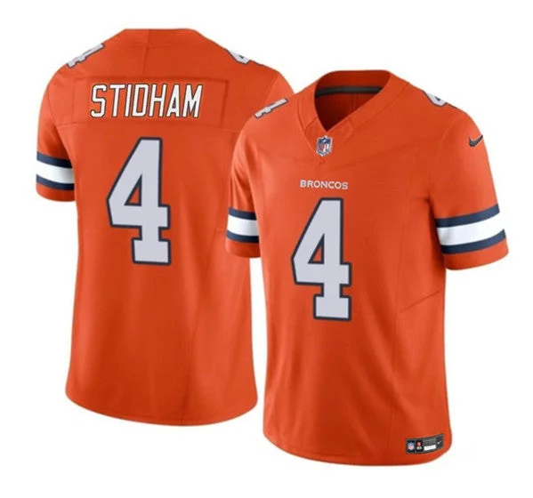 Blackout Soccer Jersey-Men's Denver Broncos #4 Jarrett Stidham Orange 2023 F.U.S.E. Untouchable Football Stitched Jersey