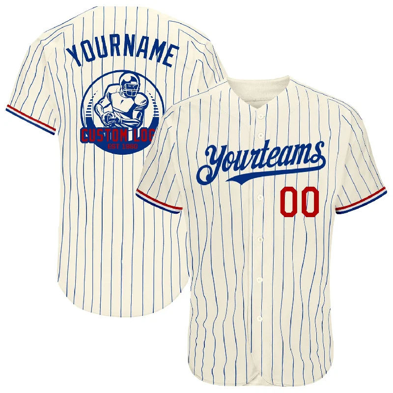 Moisture-Wicking Baseball Jersey-Custom Cream Royal Pinstripe Red-White Authentic Baseball Jersey