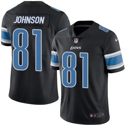 Embroidered Soccer Jersey-Lions #81 Calvin Johnson Black Men's Stitched Football Limited Rush Jersey