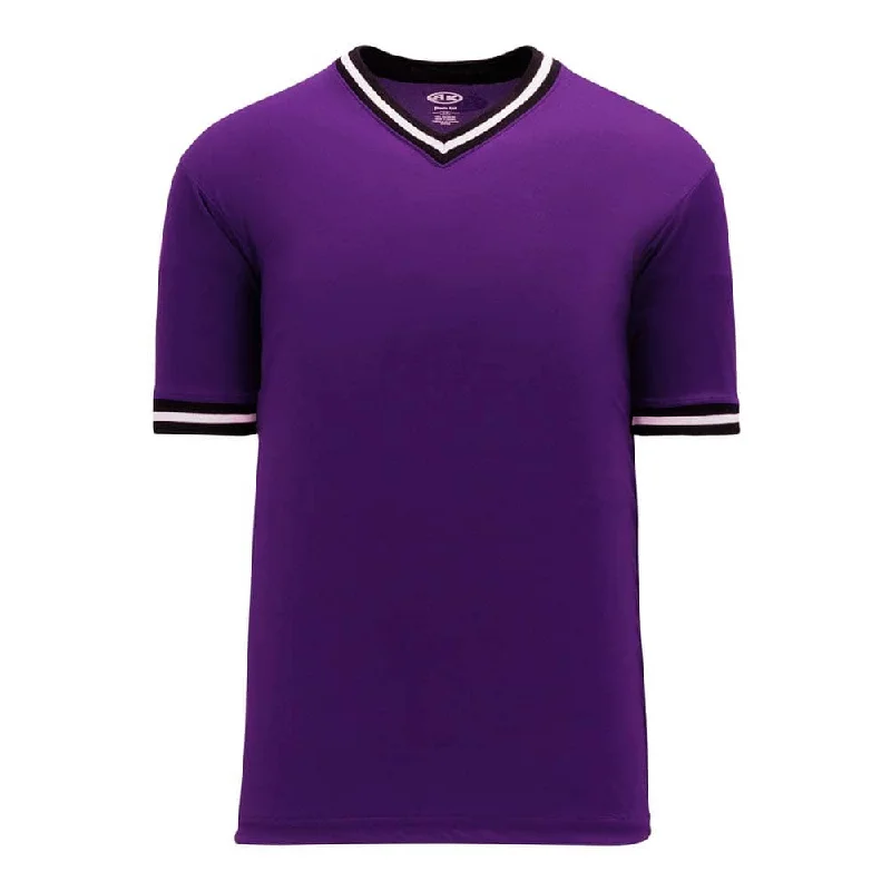 Whiteout Baseball Jersey-Retro V-Neck Dry Flex Pullover Purple-Black Jersey