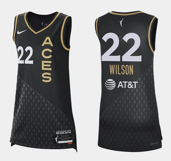 Name and Number Basketball Jersey-Women Las Vegas Aces #22 A'ja Wilson Black Stitched W Basketball Jersey