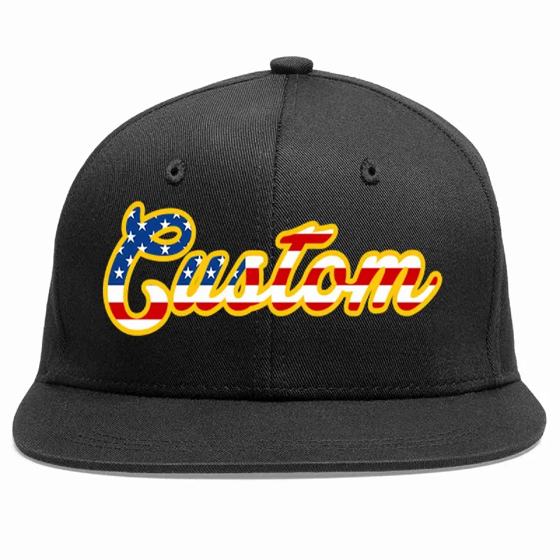 Corduroy Baseball Cap-Custom Black Vintage?USA?Flag-Gold Casual Sport Baseball Cap