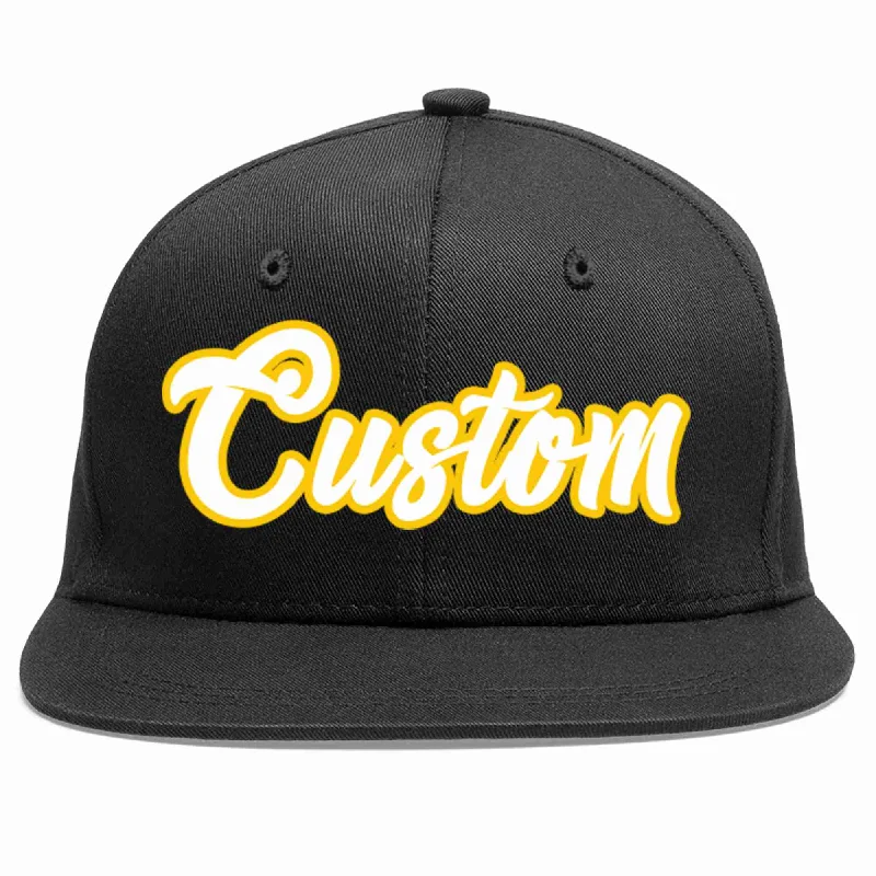 Snapback Baseball Cap-Custom Black White-Gold Casual Sport Baseball Cap