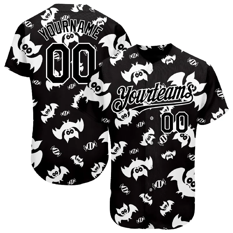 Blackout Baseball Jersey-Custom Black White 3D Pattern Design Bat Authentic Baseball Jersey