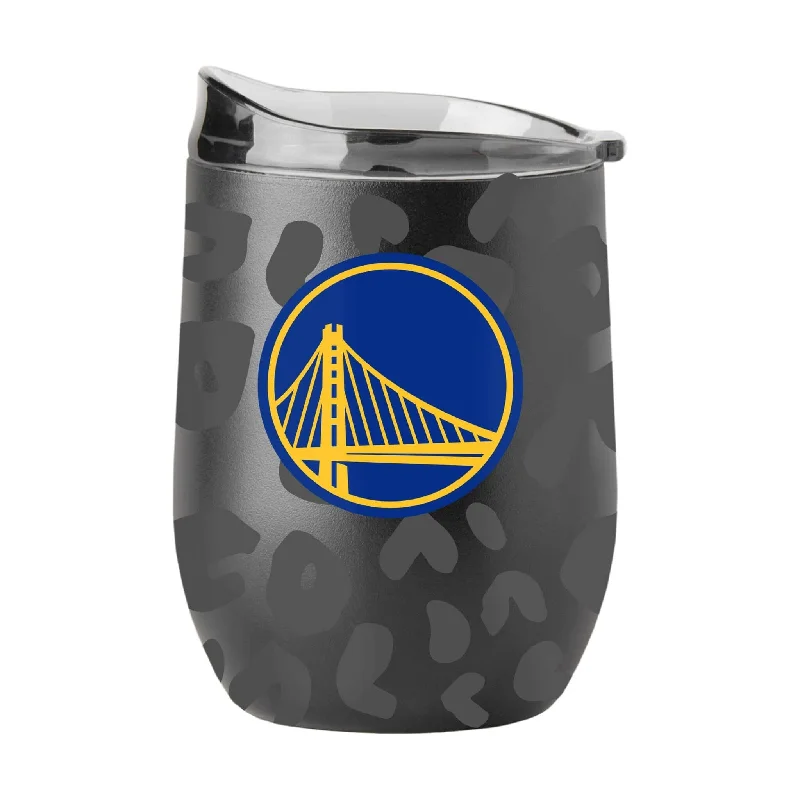 Handleless Team Mug-Golden State Warriors Leopard 16oz Black Powder Coat Curved Beverage