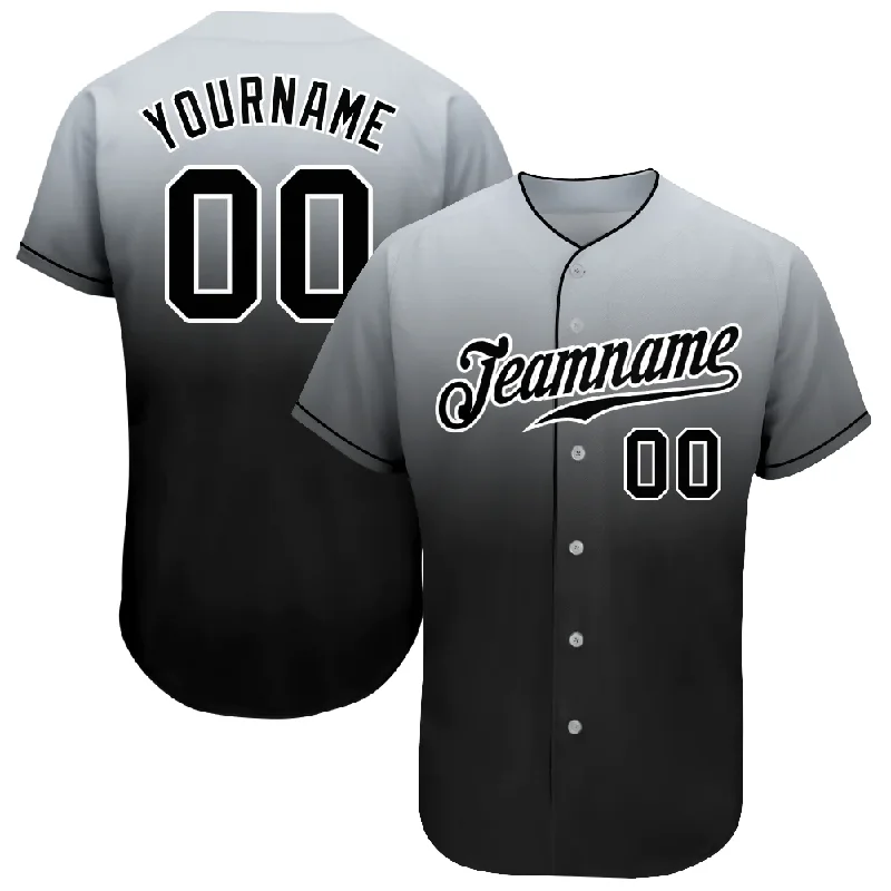 Glossy Baseball Jersey-Custom Gray Black-White Authentic Fade Fashion Baseball Jersey