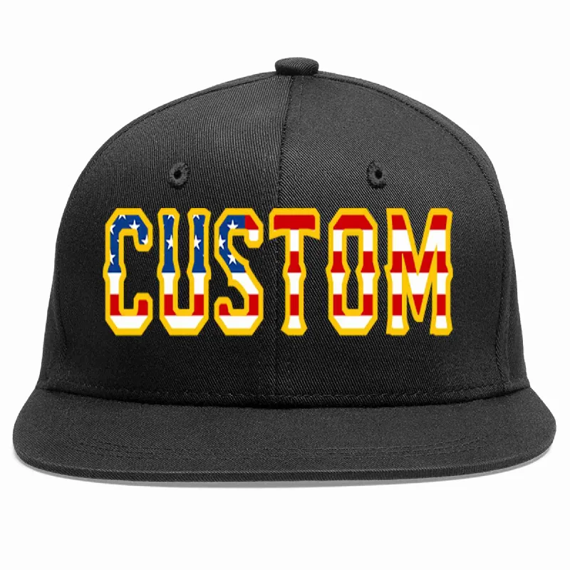 Structured Baseball Cap-Custom Black Vintage?USA?Flag-Gold Casual Sport Baseball Cap