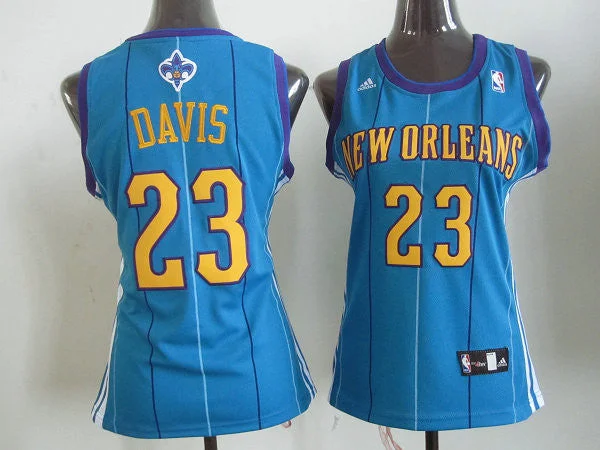 Sleeved Basketball Jersey-Hornets 23 Davis Blue Women Basketball Jersey