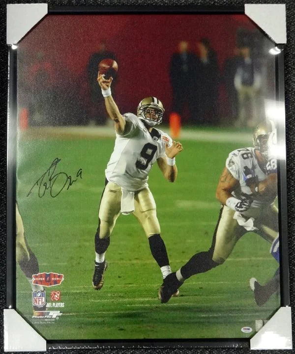 Full Face Football Helmet-Drew Brees Autographed Framed 24x30 Canvas Photo New Orleans Saints #/9 PSA/DNA Stock #94475