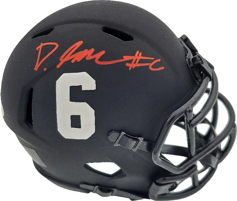 High-Tech Football Helmet-Devonta Smith Autographed Alabama Crimson Tide Eclipse Black Speed Mini Helmet Beckett BAS Stock #191980