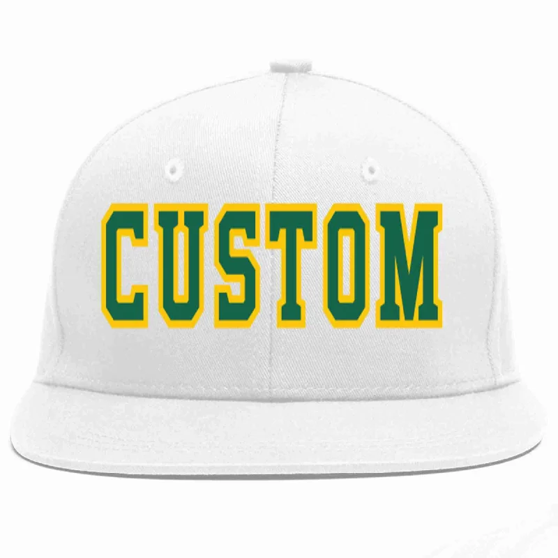 Soccer Team Baseball Cap-Custom White Kelly Green-Gold Casual Sport Baseball Cap