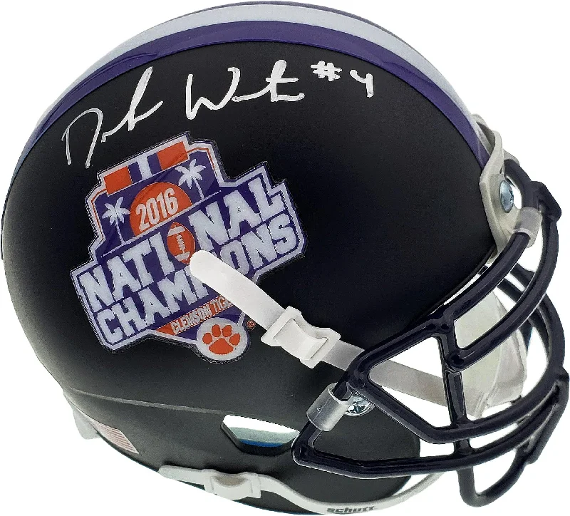 High Visibility Football Helmet-Deshaun Watson Autographed Clemson Tigers Matte Black National Champs Logo Mini Helmet Beckett BAS Stock #113702