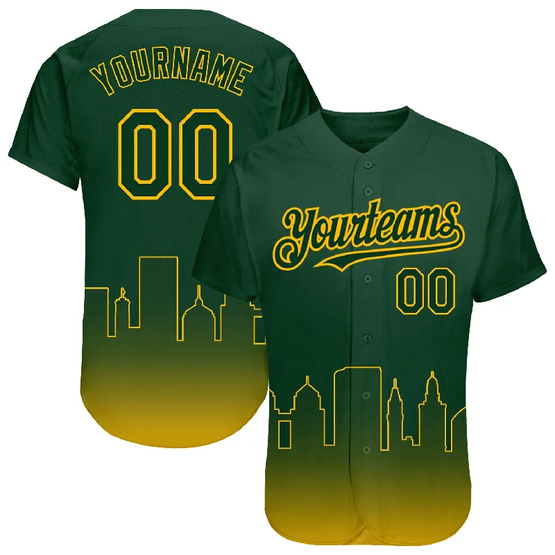 All-Season Baseball Jersey-Custom Green Gold 3D Oakland City Edition Fade Fashion Authentic Baseball Jersey