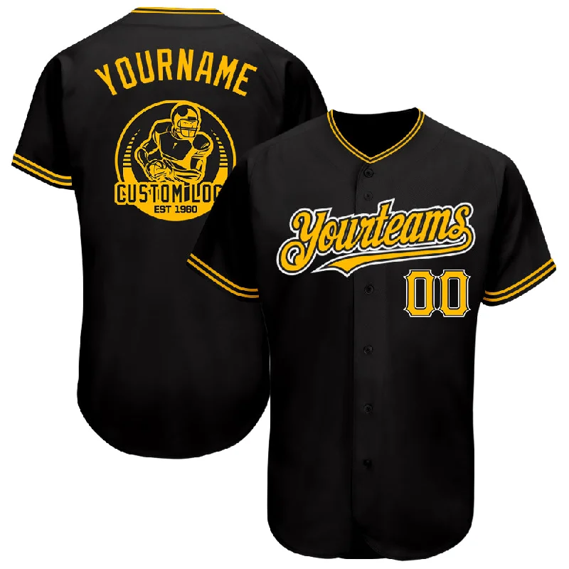 Glossy Baseball Jersey-Custom Black Gold-Yellow Authentic Baseball Jersey