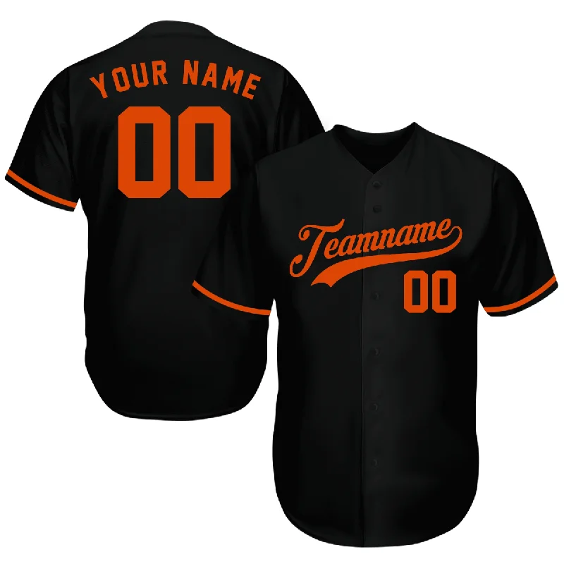 Gold Trim Baseball Jersey-Customize Baseball Jersey - Gifts For Baseball Fan - Black Orange - Fathers Day Gifts For Baseball Dads