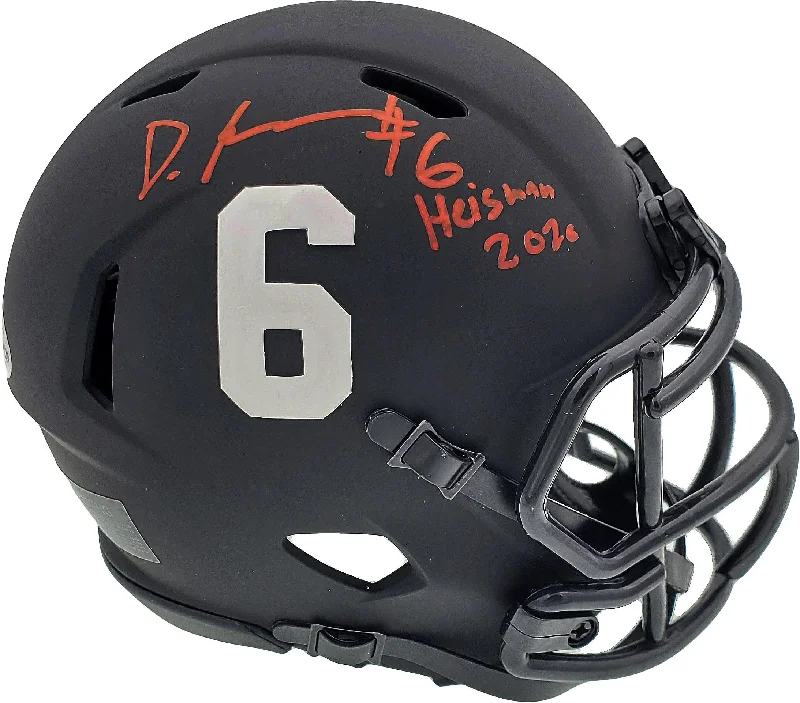 Military-Grade Football Helmet-Devonta Smith Autographed Alabama Crimson Tide Eclipse Black Speed Mini Helmet "Heisman 2020" Beckett BAS Stock #191981