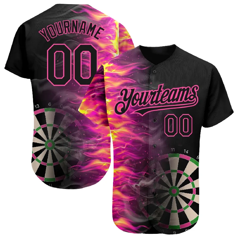 Limited Edition Baseball Jersey-Custom Black Pink 3D Pattern Design Fiery Dart Board Authentic Baseball Jersey