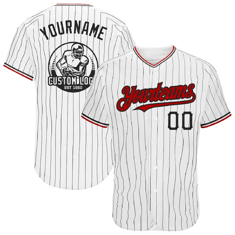 Practice Baseball Jersey-Custom White Black Pinstripe Red Authentic Baseball Jersey