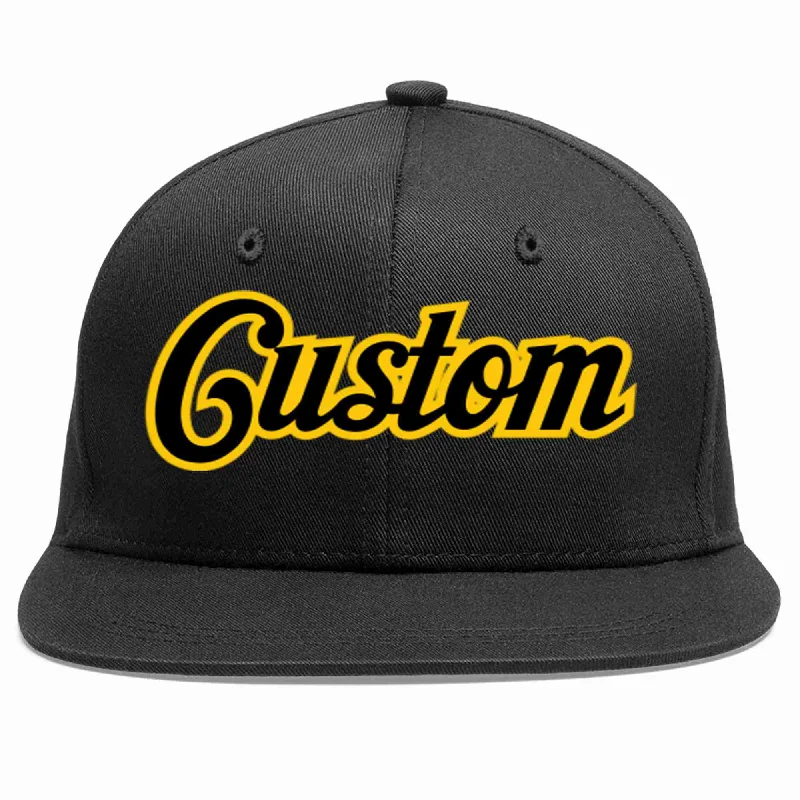 Graphic Baseball Cap-Custom Black Black-Gold Casual Sport Baseball Cap