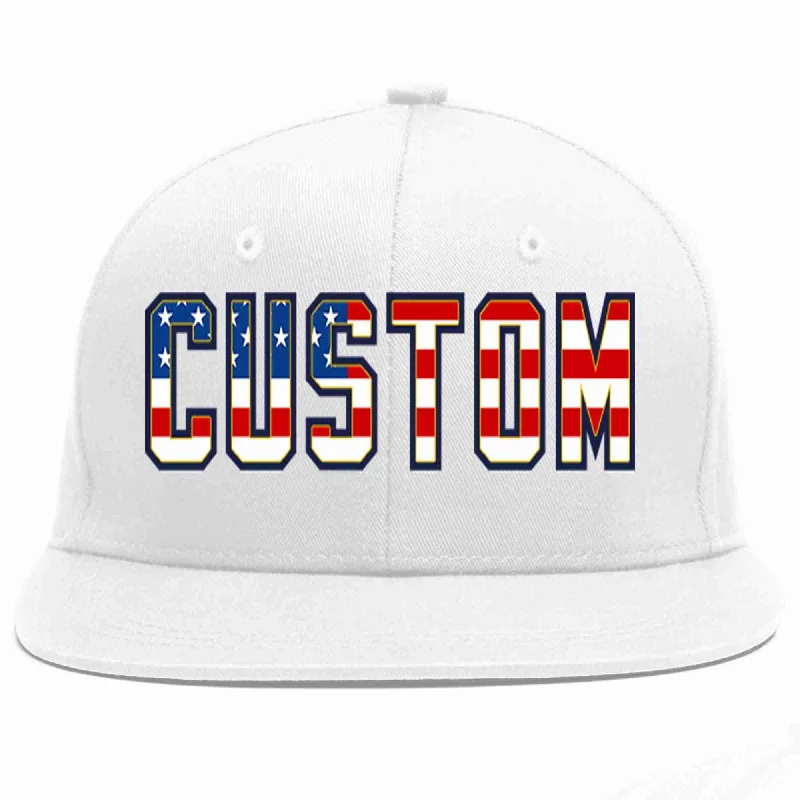 Camping Baseball Cap-Custom White Vintage USA Flag-Gold Casual Sport Baseball Cap