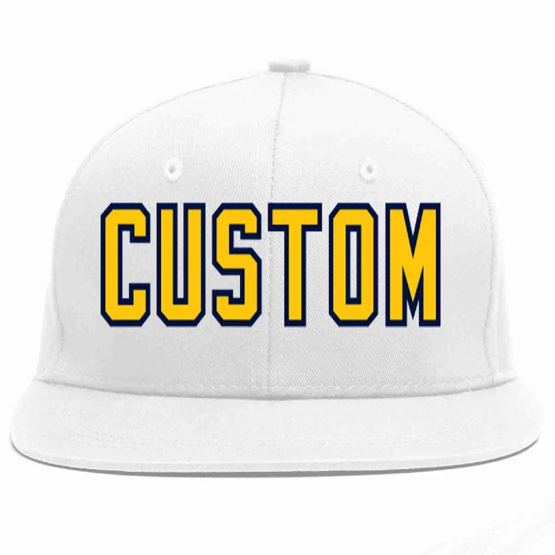 Moisture Wicking Baseball Cap-Custom White Gold-Navy Casual Sport Baseball Cap