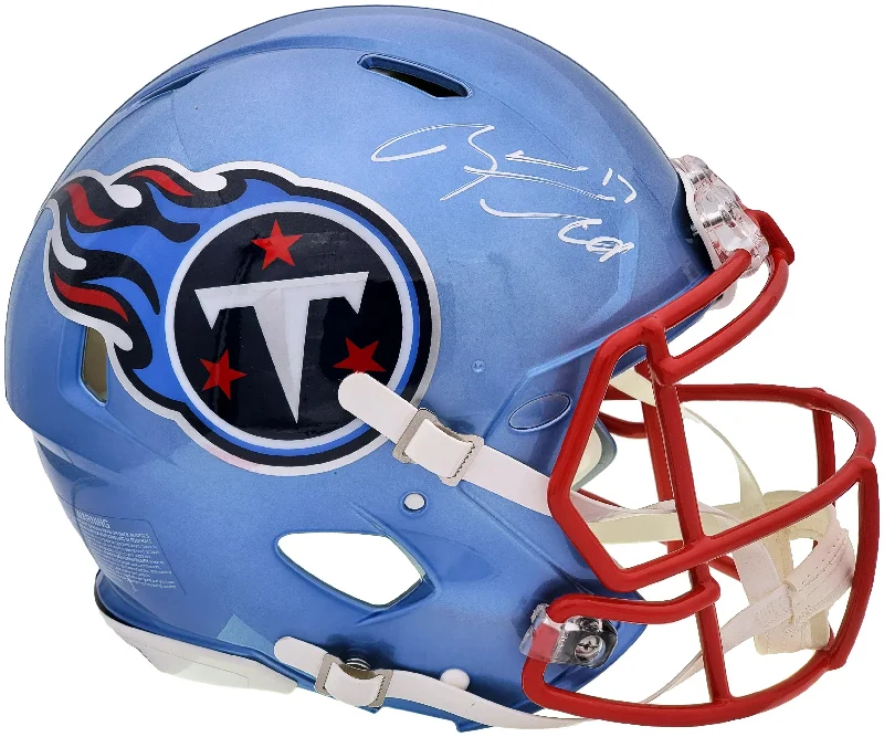 Glow in the Dark Football Helmet-Ryan Tannehill Autographed Tennessee Titans Flash Blue Full Size Authentic Speed Helmet Beckett BAS QR Stock #197141