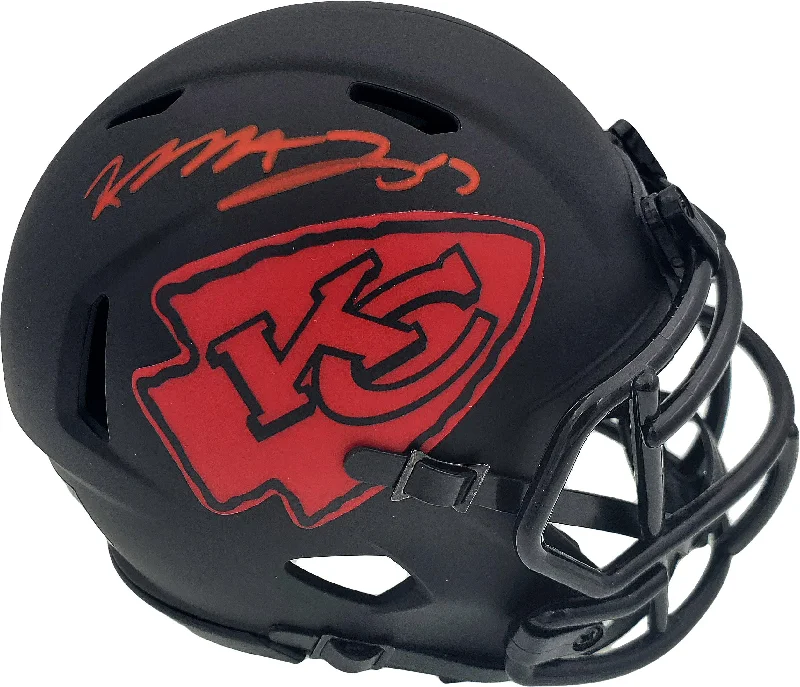 Hard Shell Football Helmet-Mecole Hardman Autographed Kansas City Chiefs Eclipse Black Speed Mini Helmet Beckett BAS Stock #185784