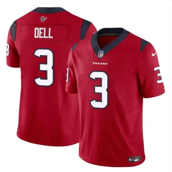 Stitched Soccer Jersey-Men's Houston Texans #3 Tank Dell Red 2023 F.U.S.E. Untouchable Football Stitched Jersey