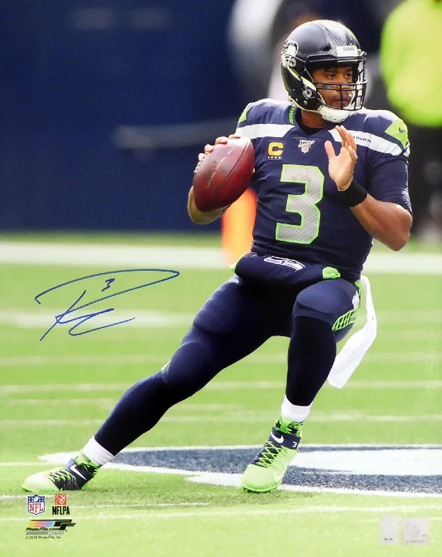 Gold Football Helmet-Russell Wilson Autographed 16x20 Photo Seattle Seahawks RW Holo Stock #159124