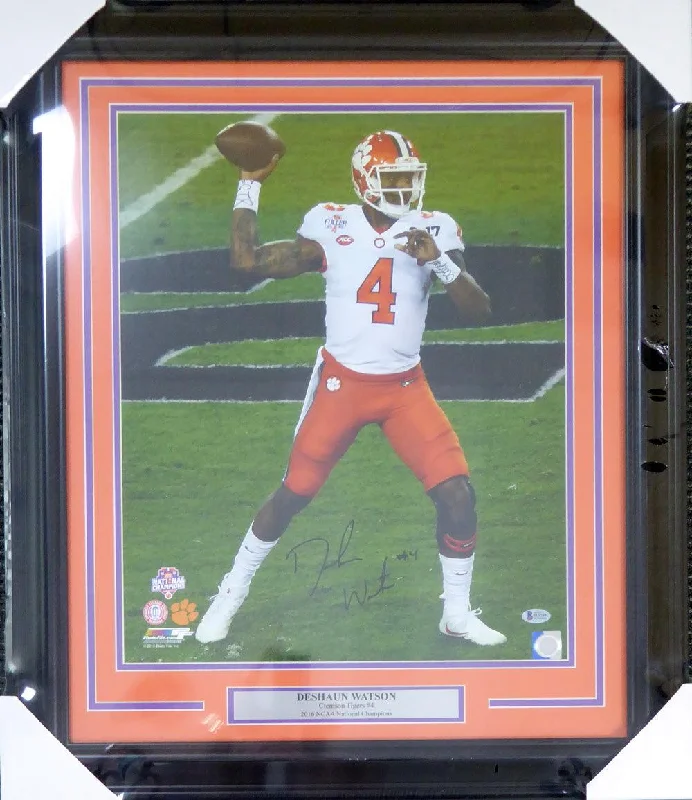 Purple Football Helmet-Deshaun Watson Autographed Framed 16x20 Photo Clemson Tigers Beckett BAS Stock #123721