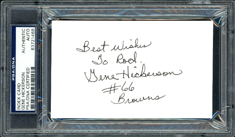 Cooling Football Helmet-Gene Hickerson Autographed 3x5 Index Card Cleveland Browns "Best Wishes To Rod" PSA/DNA #83721468