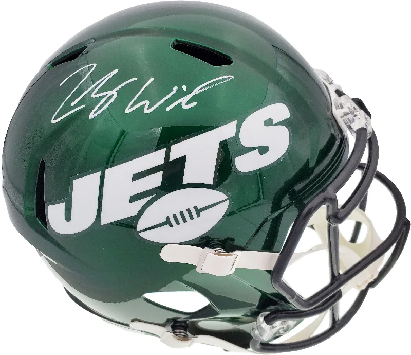 Streamlined Football Helmet-Zach Wilson Autographed New York Jets Green Full Size Replica Speed Helmet Beckett BAS QR Stock #194726