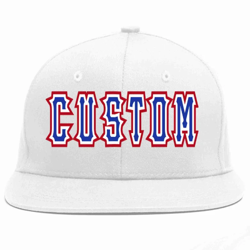 Rock Style Baseball Cap-Custom White Royal-White Casual Sport Baseball Cap