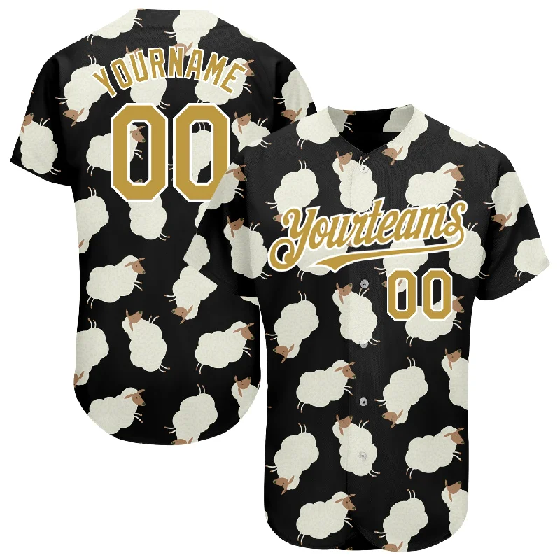 Commemorative Baseball Jersey-Custom Black Old Gold-White 3D Pattern Design Goat Authentic Baseball Jersey