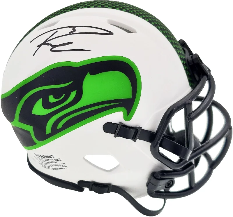 White Football Helmet-Russell Wilson Autographed Seattle Seahawks White Lunar Eclipse Speed Mini Helmet RW Holo & Beckett BAS Stock #194000