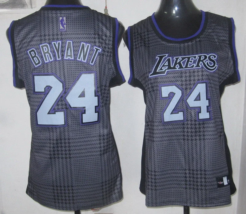 Neon Basketball Jersey-Lakers 24 Bryant Grey Grid Women Basketball Jersey